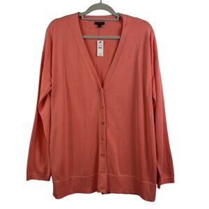 Talbots NWT Coral Cotton Blend Sweater Cardigan Large Button Up V Neck Beachy